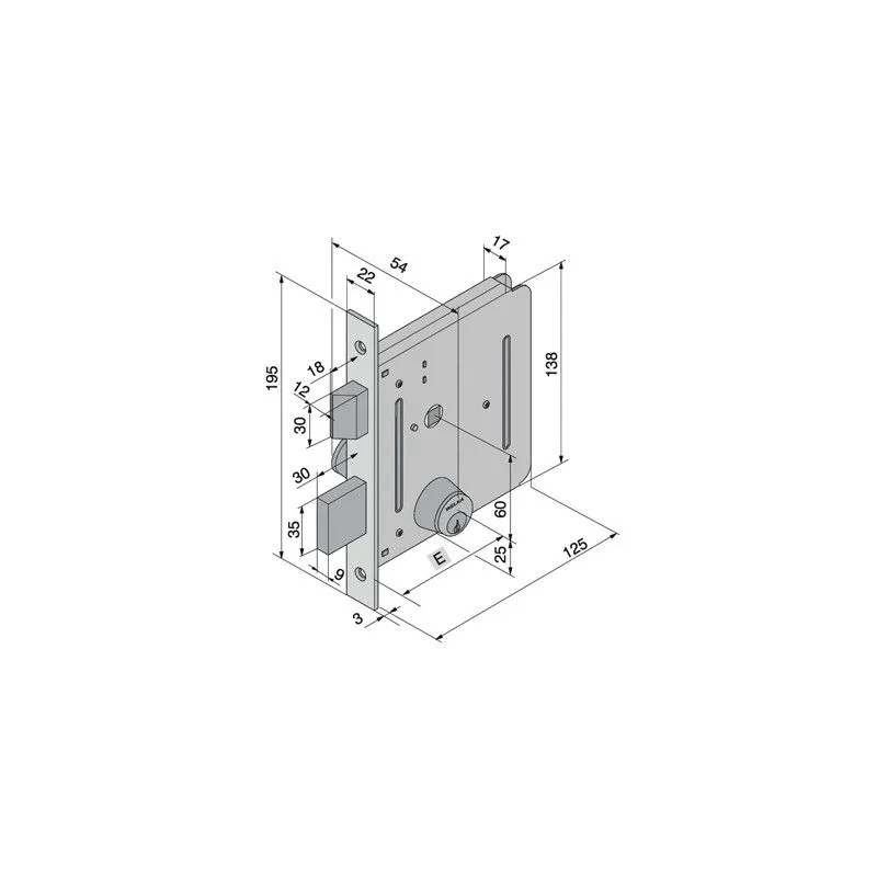 Mortise lock for gates WELKA 050 2 latch turns Mortise lock for gates WELKA 050 2 latch turns