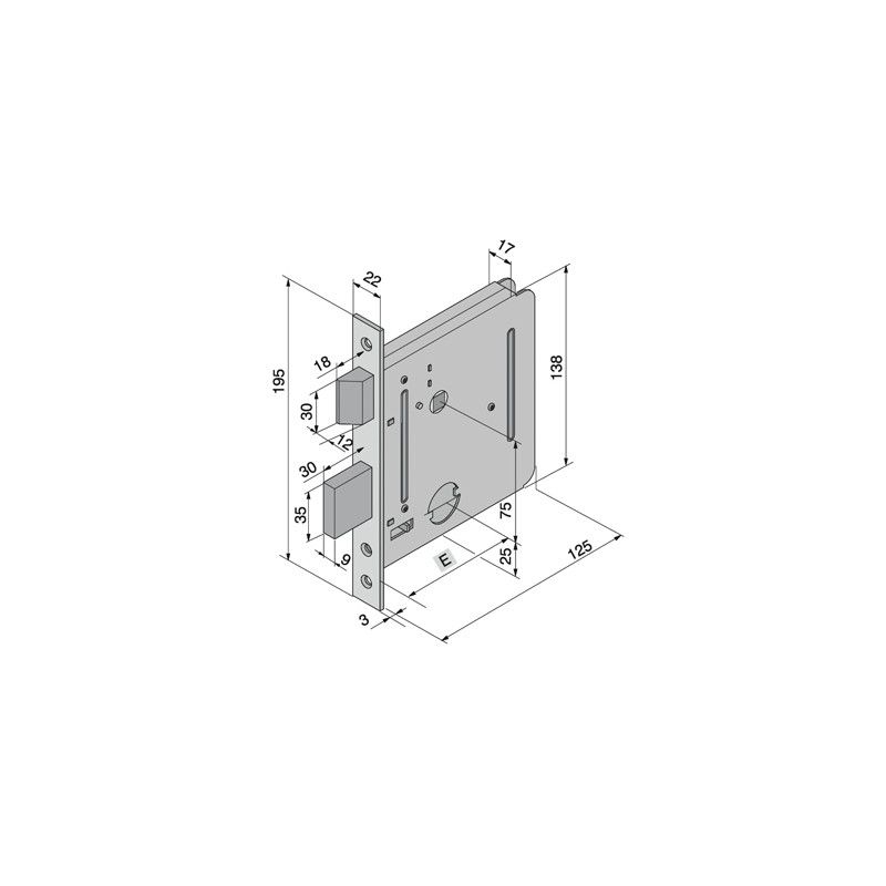 Mortise lock for gates WELKA 054 2 latch turns