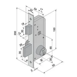 Mortice lock for gates WELKA 060 wheelie 2 latch latches