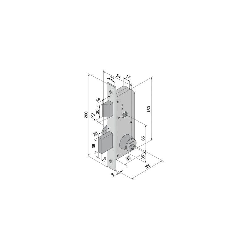 Mortice lock for gates WELKA 060 wheelie 2 latch latches