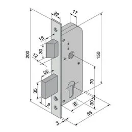 Mortise lock for gates WELKA 061 wheelie 2 latch latches