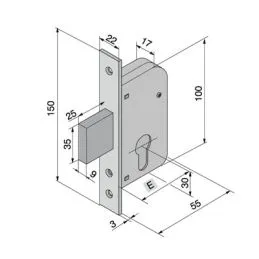 Mortise lock for gates WELKA 063