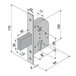 Mortise lock for gates WELKA 069
