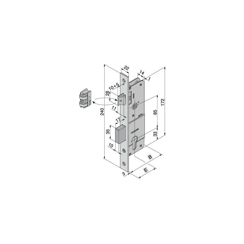 Mortise lock for WELKA 101 latch bolt