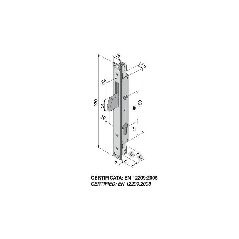 Mortise lock for triple WELKA 085.19 riser