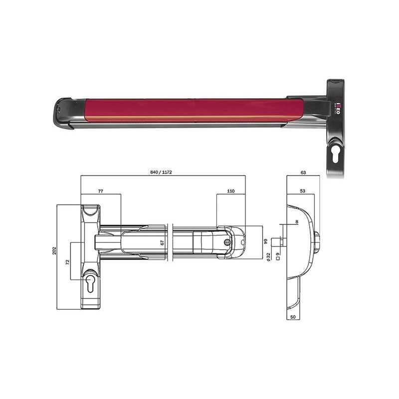 Panic exit device for fire doors ISEO Push Infilare 94F