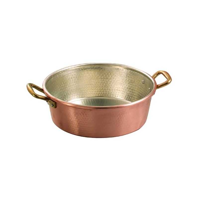 Round pot in tinned copper cm.32 with 2 handles