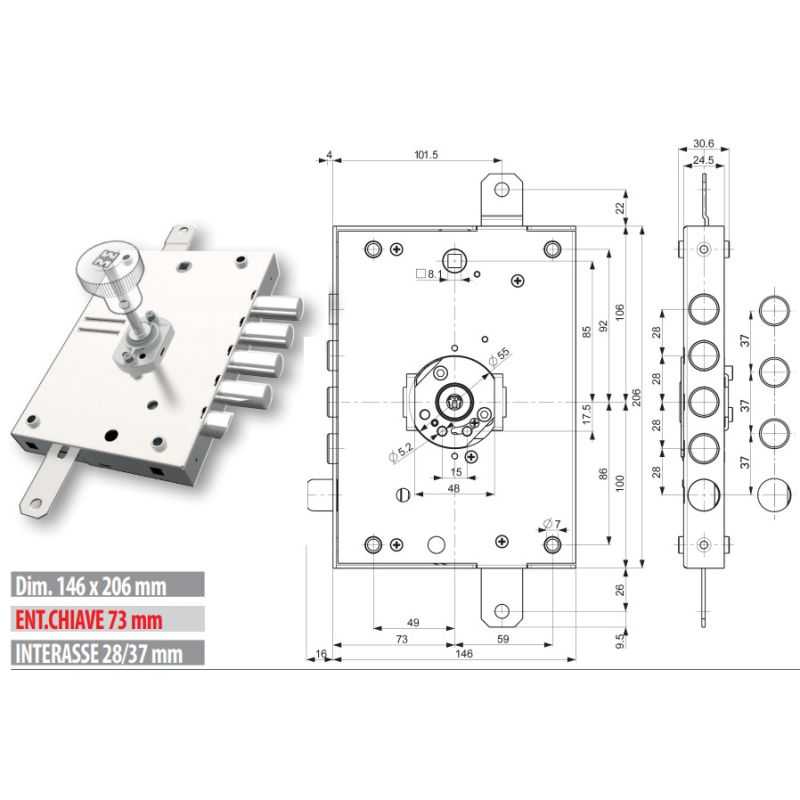 Armored door lock Mottura 3DKEY 893D.571DR for DIERRE Internal