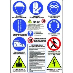 '12 warnings and excavations' signpost for construction site