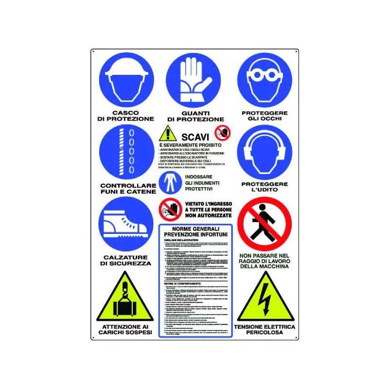 '12 warnings and excavations' signpost for construction site