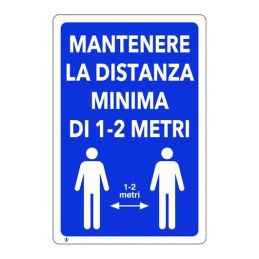 Cartello "Distanza minima 1-2 metri" 300x200 plastica