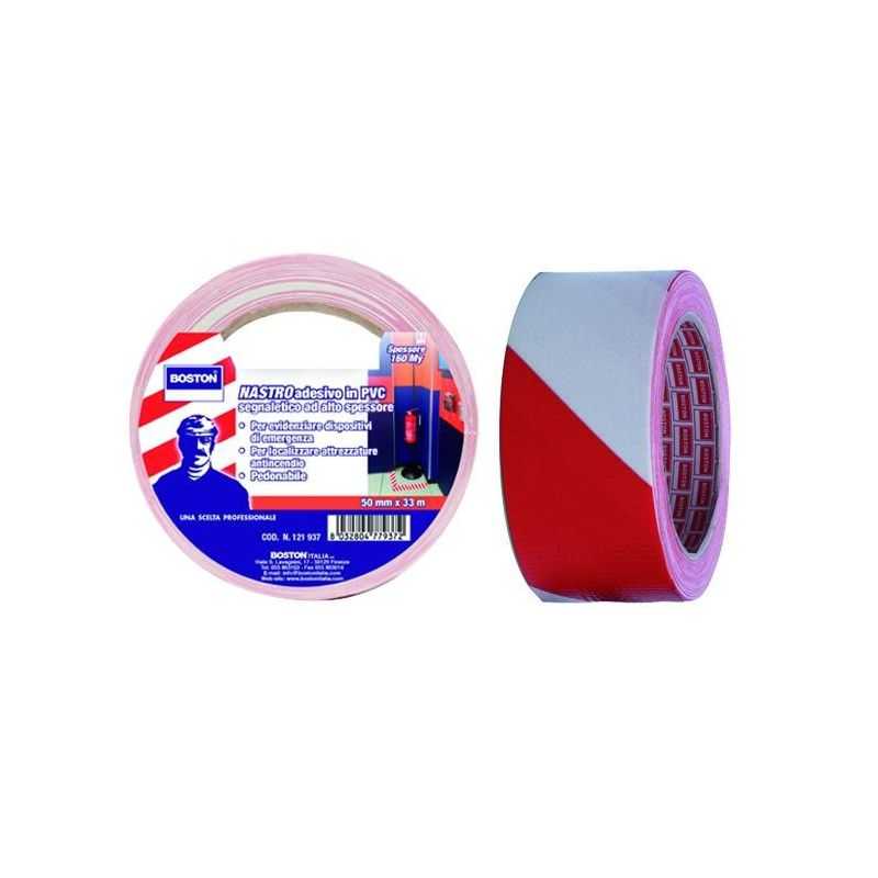 Warning tape ADHESIVE white / red h 50mm 33 mt.