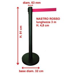 Barriera a nastro rosso con palo NERO per delimitare 3 mt.