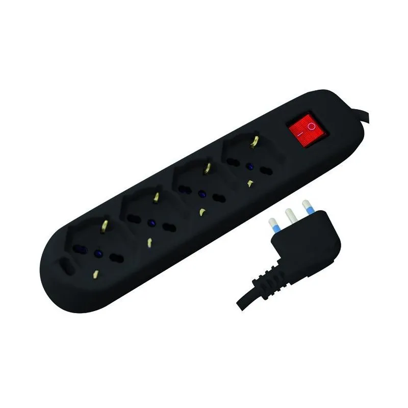 Multi-socket power strip 4 places Schuko+by-pass 16A plug black