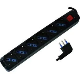 Multi-socket power strip 6 places Schuko+by-pass 16A plug black