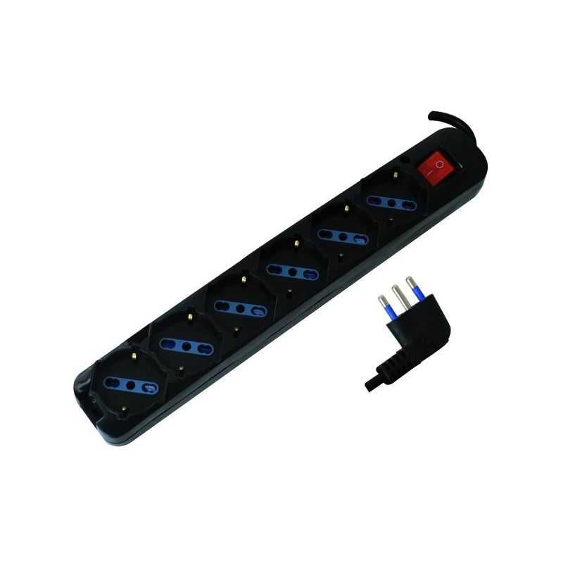 Multi-socket power strip 6 places Schuko+by-pass 16A plug black