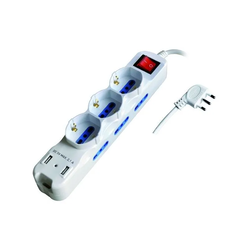 Power strip 11 places by-pass + Schuko + USB plug 16A