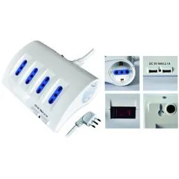Multi-socket power strip 8 places by-pass + Schuko + USB plug