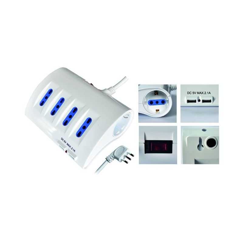 Multi-socket power strip 8 places by-pass + Schuko + USB plug