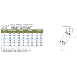 Curva 30° lato corto OC3C Oval Inox Aisi316 Canna fumaria