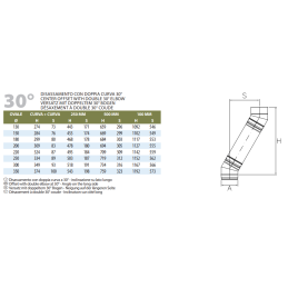 Curve 30 ° long side OC3C Oval Inox Aisi316 Single wall flue