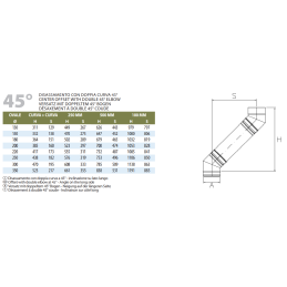 45 ° bend long side OC4C Oval Inox Aisi316 Single wall Oval flue