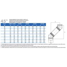 45° bend double wall flue ISO25 De Marinis Copper