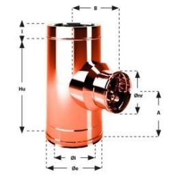 90° T-pipe MONO reduced flue double wall ISO25 De Marinis Copper