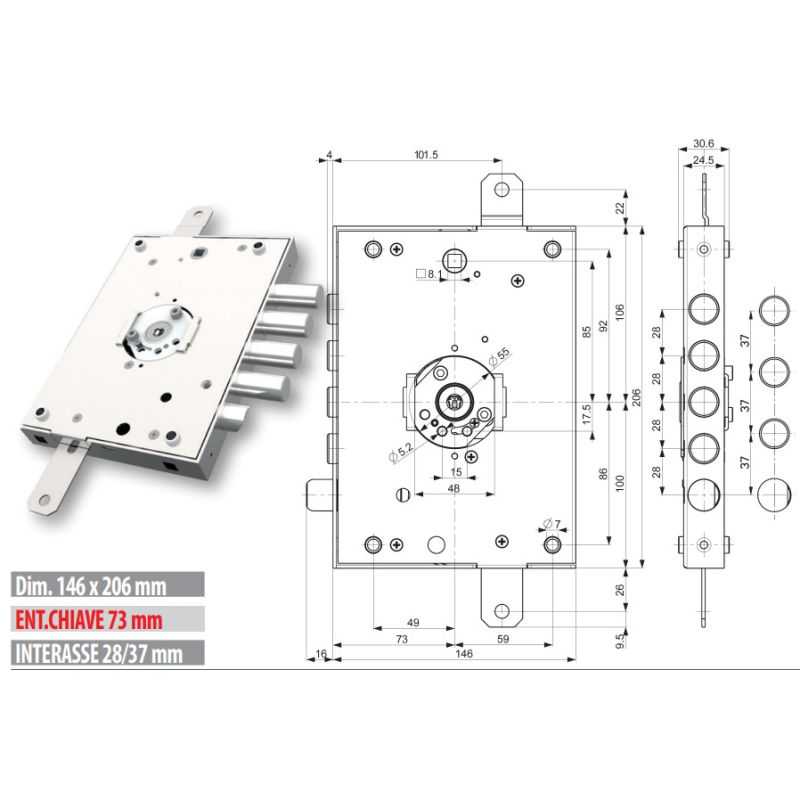 Security door lock Mottura 3DKEY 893D.571DR for DIERRE