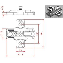 Cross base for hinges Salice B2R3E09 height 0