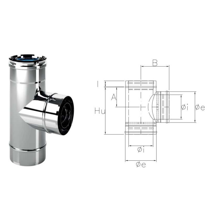 Raccordo a T 90° CXT9 COAXIAL Inox Canna fumaria coassiale