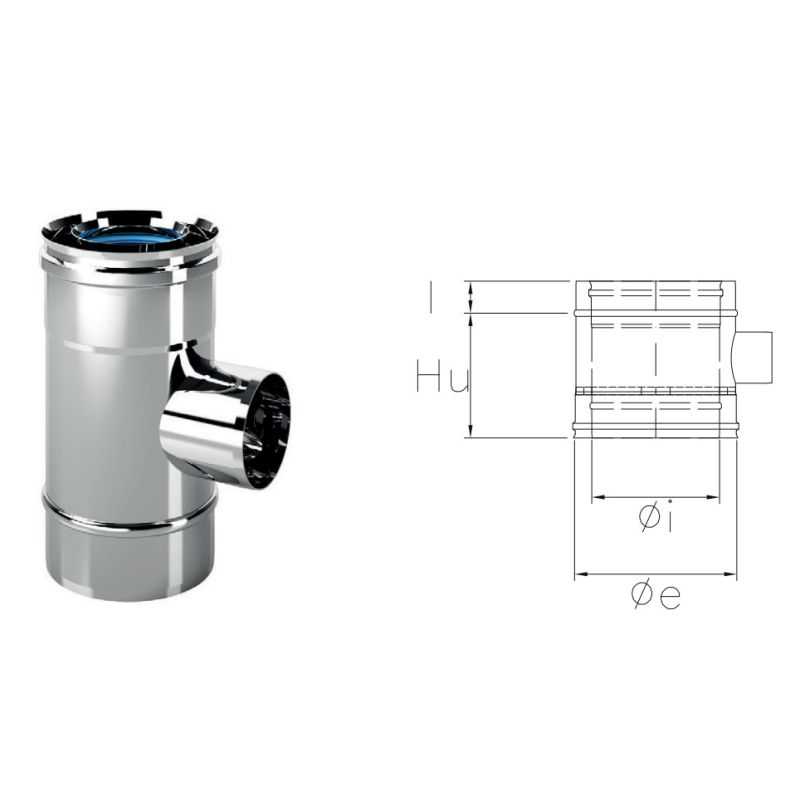 90 ° T fitting for air supply CXTRT COAXIAL Inox Coaxial flue