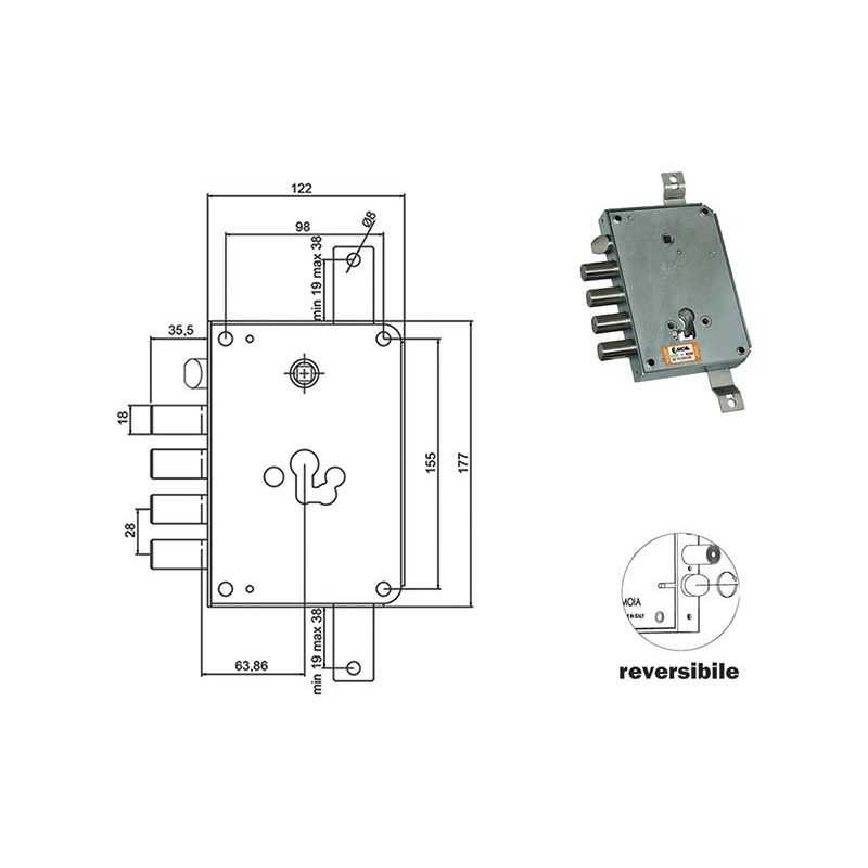 Lock for armored doors MOIA RCE664 / 280RF conversion for