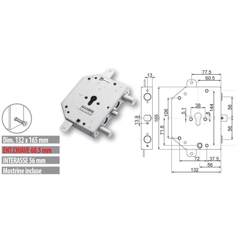 Security door lock Mottura 89C855/56/T Euro profyle