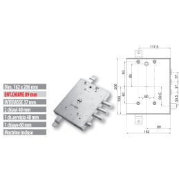 Mottura security door lock 89.R571G / U Triple 1/2 turn