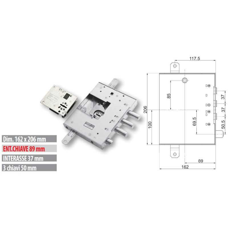 Security door lock Mottura 89.KR571G/B for GARDESA