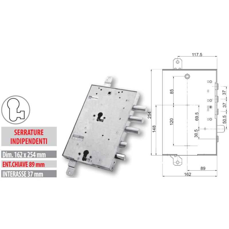 Serratura porta blindata Mottura 89.8589GR compatibile GARDESA