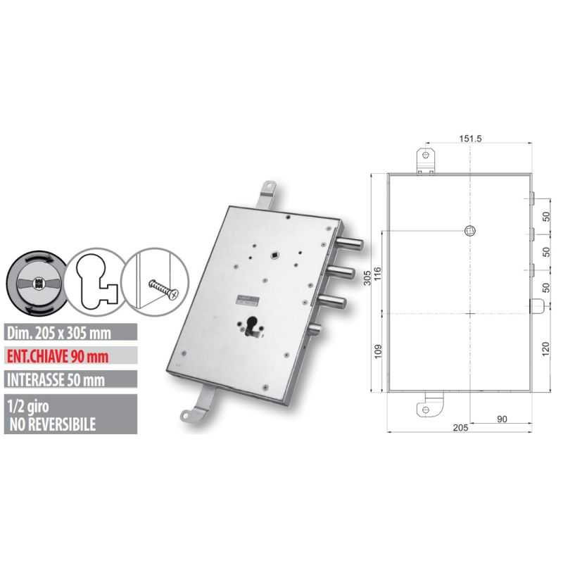 Security door lock Mottura 89.8461GRL Euro profyle for GARDESA