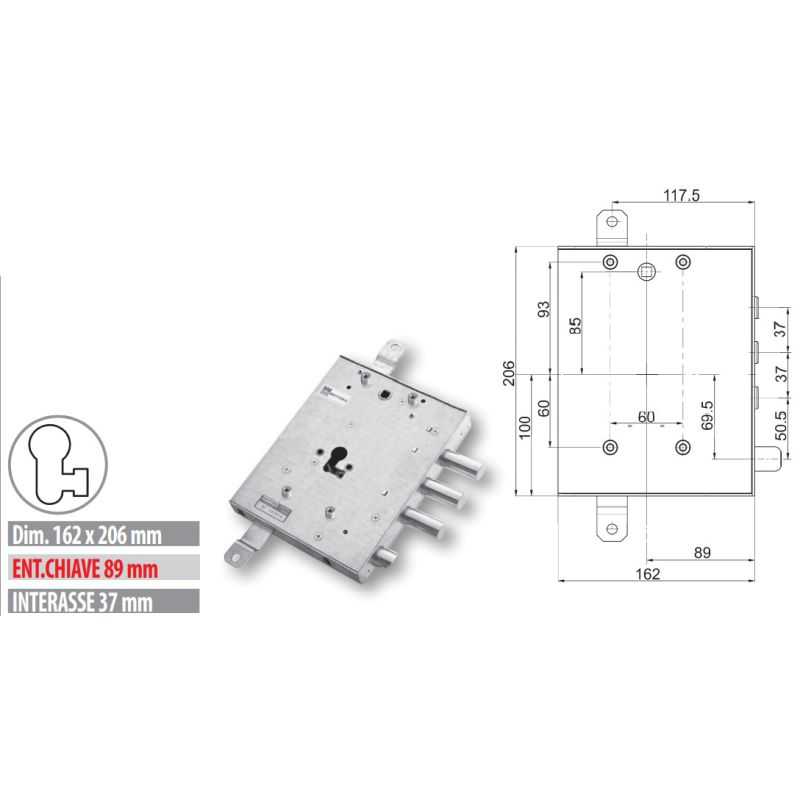 Security door lock Mottura 89.8571G/9Q Euro profyle for GARDESA