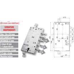 Security door lock Mottura 89.587G/6 plurisystem for GARDESA