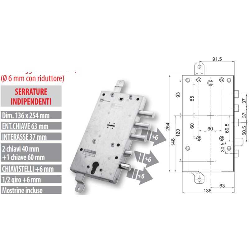 Serratura porta blindata Mottura 89.587G/6 per GARDESA