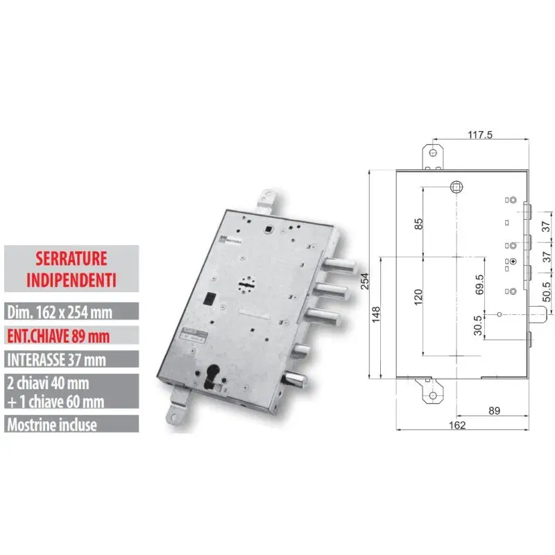 Mottura security door lock 89.R587G / 18 GARDESA multi-system Mottura security door lock 89.R587G / 18 GARDESA multi-system
