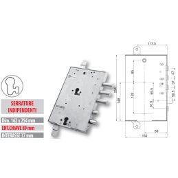 Serratura porta blindata Mottura 89.8589GR per GARDESA triplice