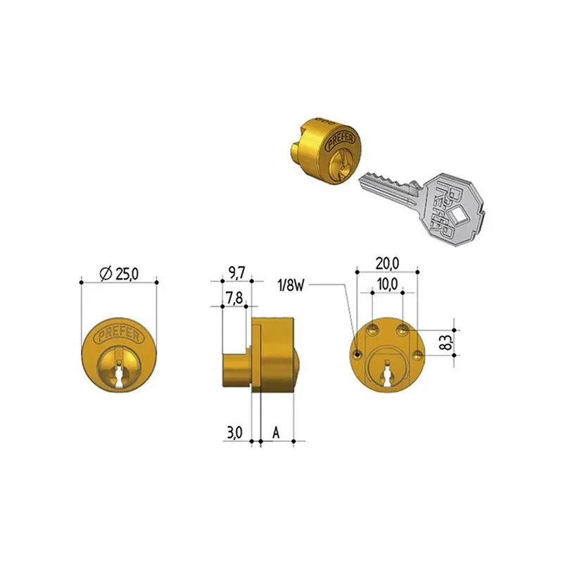 Replacement cylinder for PREFER 6810 shutter locks Replacement cylinder for PREFER 6810 shutter locks