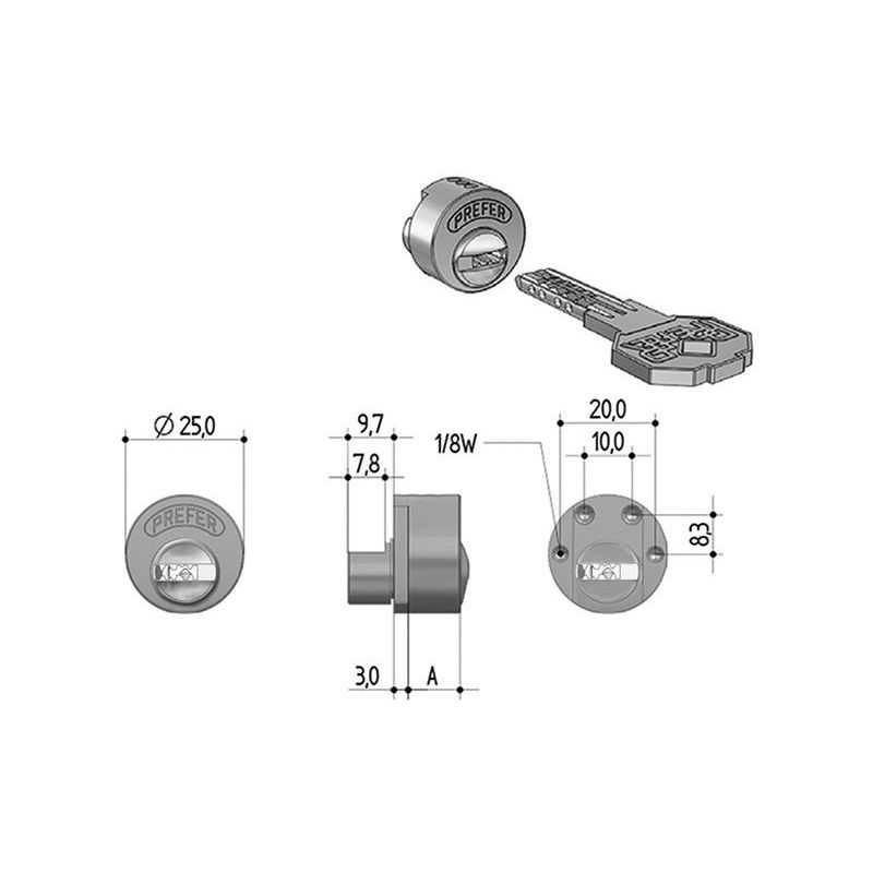 Cilindro di ricambio per serrature serranda PREFER S810.0020