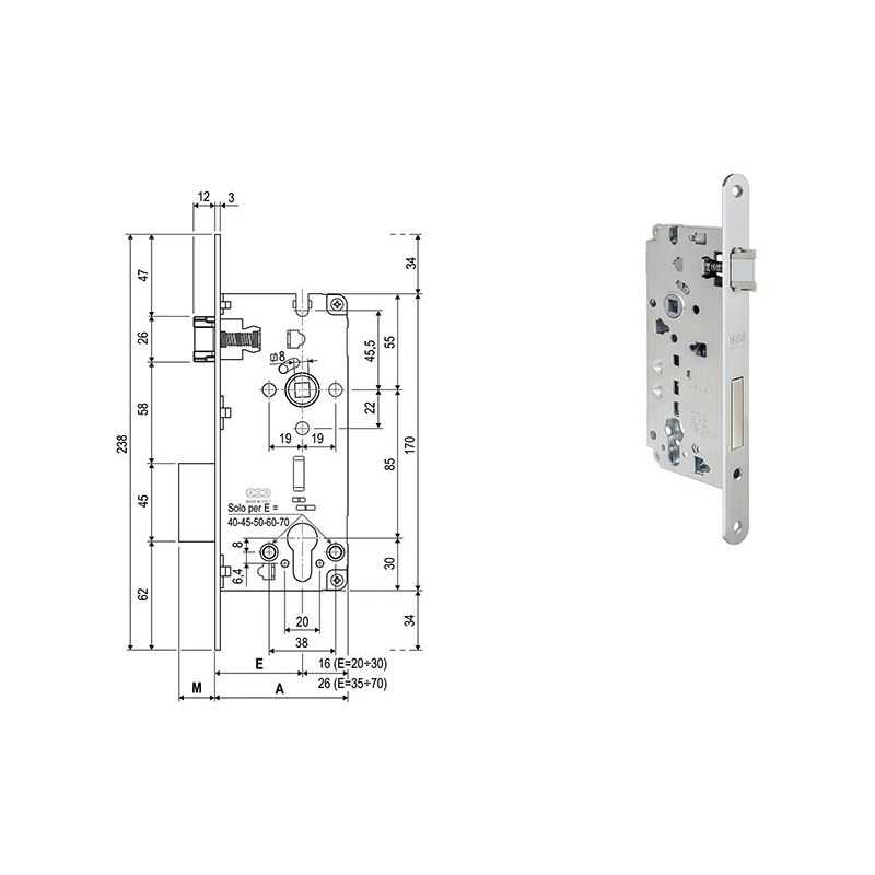 Lock for internal doors AGB 851 European cylinder