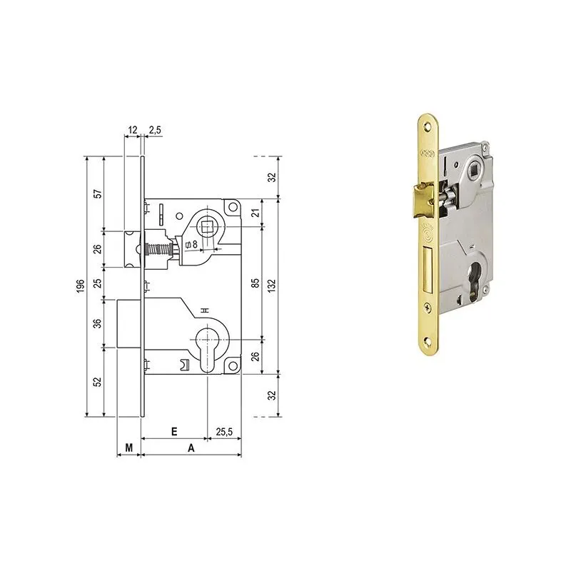 Serratura per porte interne AGB 1024 CENTRO cilindro europeo