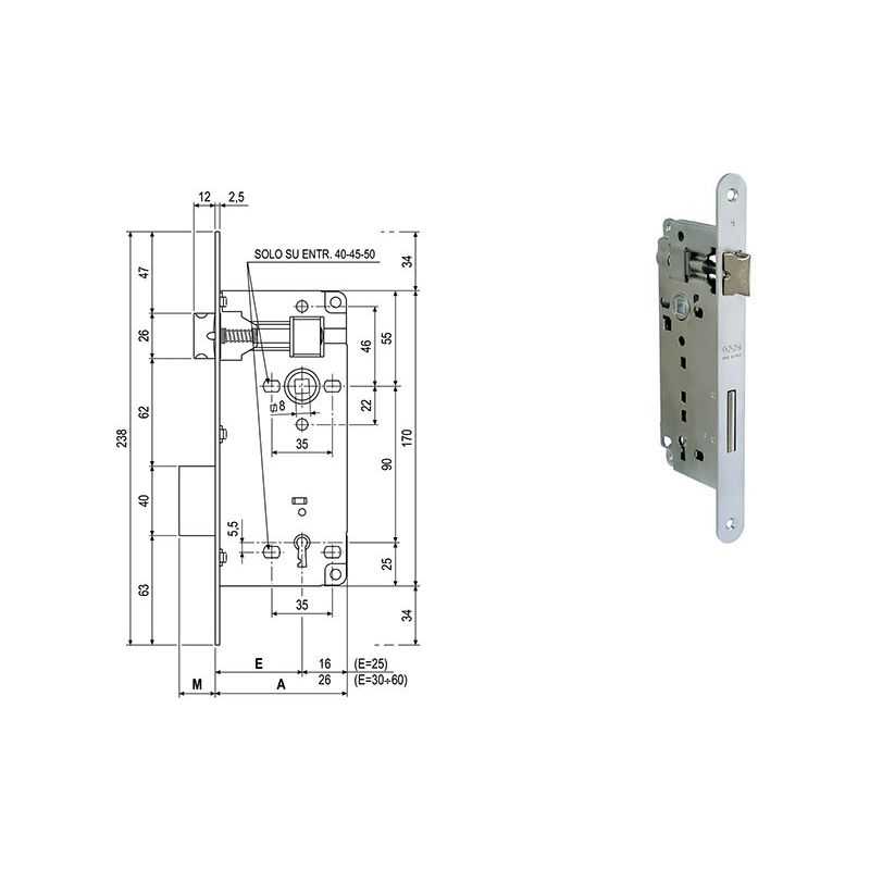 Serratura per porte interne AGB 591 PATENT 8x90mm BORDO TONDO