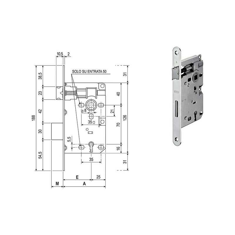 Lock for interior doors AGB 571 PATENT Q.8x70mm