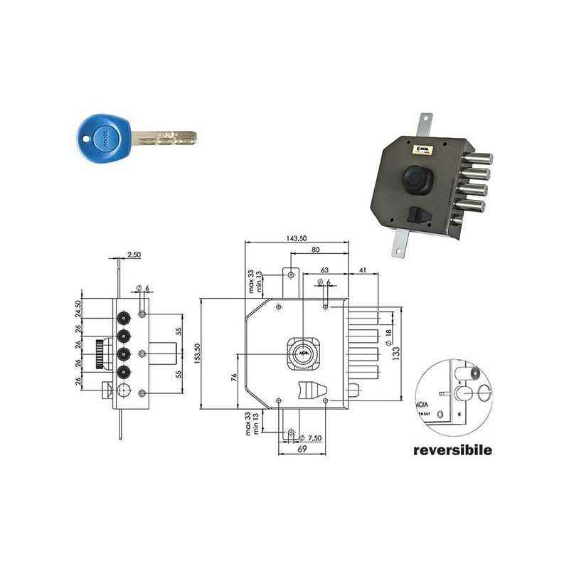 MOIA JA424 triple security lock (Antonioli / Auno) punched key